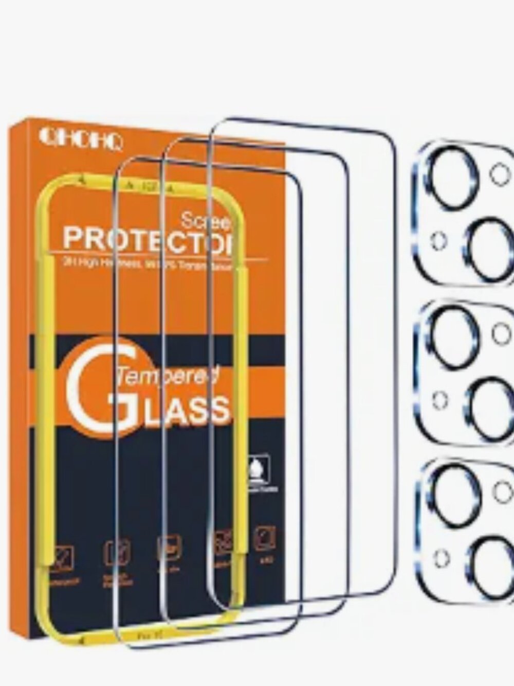 QHOHQ 3 Pack Screen Protector for iPhone 15 [6.1 Inch] with 3 Pack Camera Lens